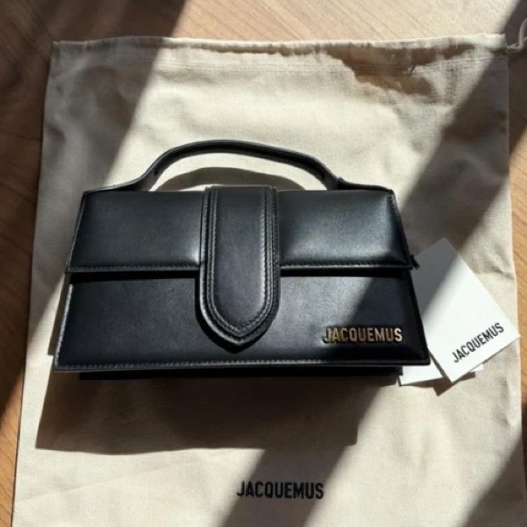 Jacquemus Handbags - Jacquemus Black Leather Top-Handle Shoulder Bag with Gold Logo
